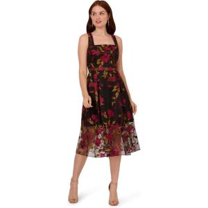 Adrianna Papell Womens Embroidered Midi Dress(Pink/Black)