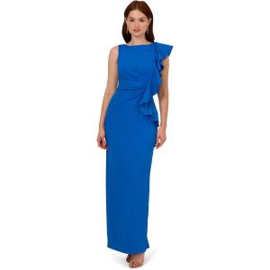 Adrianna Papell Womens Knit Crepe Ruffle Gown(Cool Cobalt)