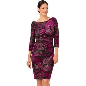 Adrianna Papell Womens Metallic Velvet Cowl Dress(Black/Violet)