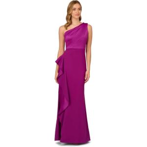 Adrianna Papell Womens One Shoulder Satin Crepe Gown(Wild Orchid)