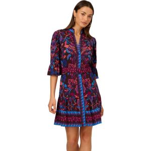 Adrianna Papell Womens Printed Short Flounce Dress(Brown Multi)