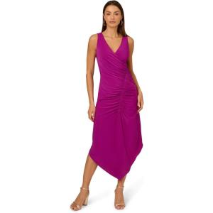 Adrianna Papell Womens Shirred Jersey Midi Dress(Wild Magenta)
