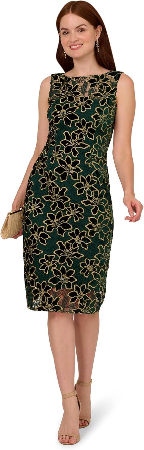 image:imageAdrianna Papell Womens Floral Metallic Midi DressHunterGold