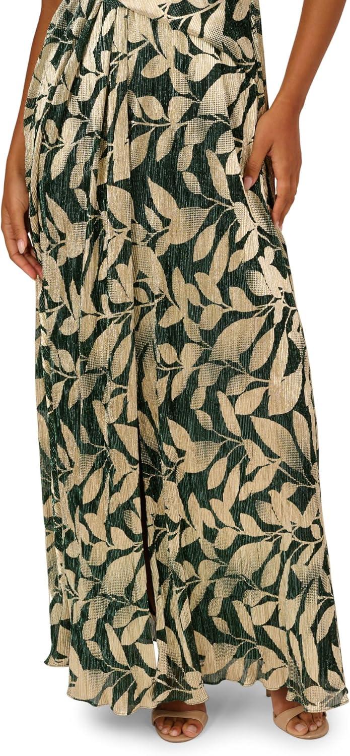 image:imageAdrianna Papell Womens Foil Leaf Draped GownGreen PineGold