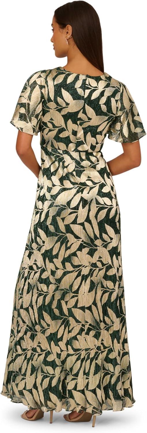 image:imageAdrianna Papell Womens Foil Leaf Draped GownGreen PineGold