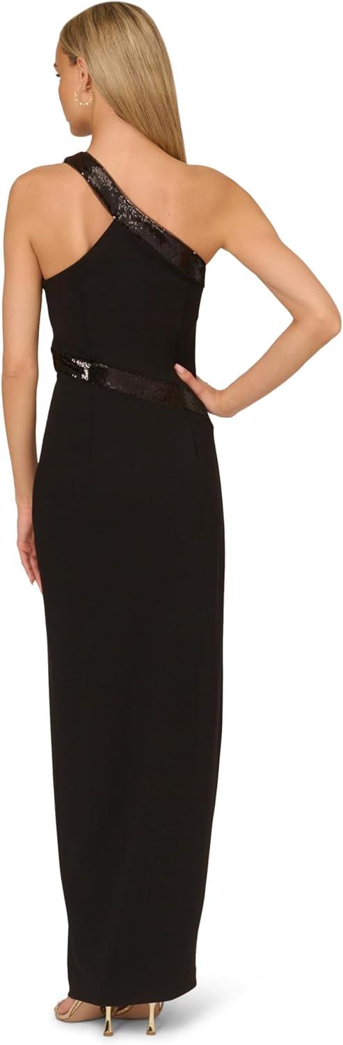image:imageAdrianna Papell Womens Knit Crepe One Shoulder GownBlack