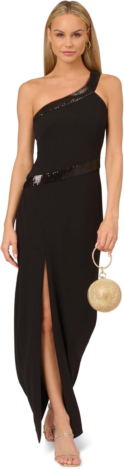 image:imageAdrianna Papell Womens Knit Crepe One Shoulder GownBlack