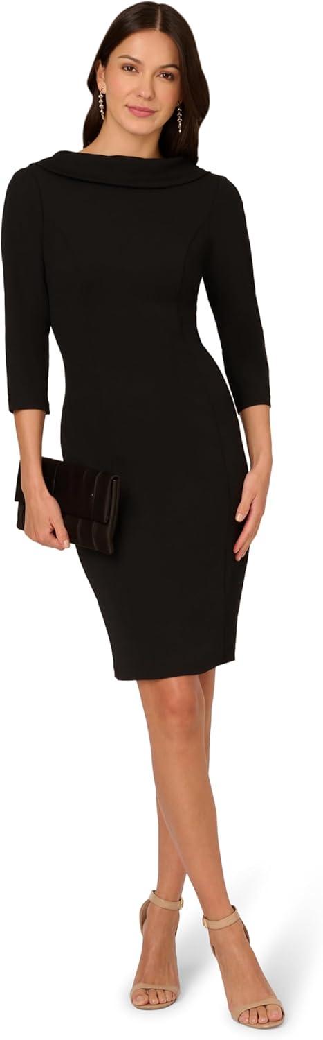 image:imageAdrianna Papell Womens Rolled Neck Crepe Midi DressBlack