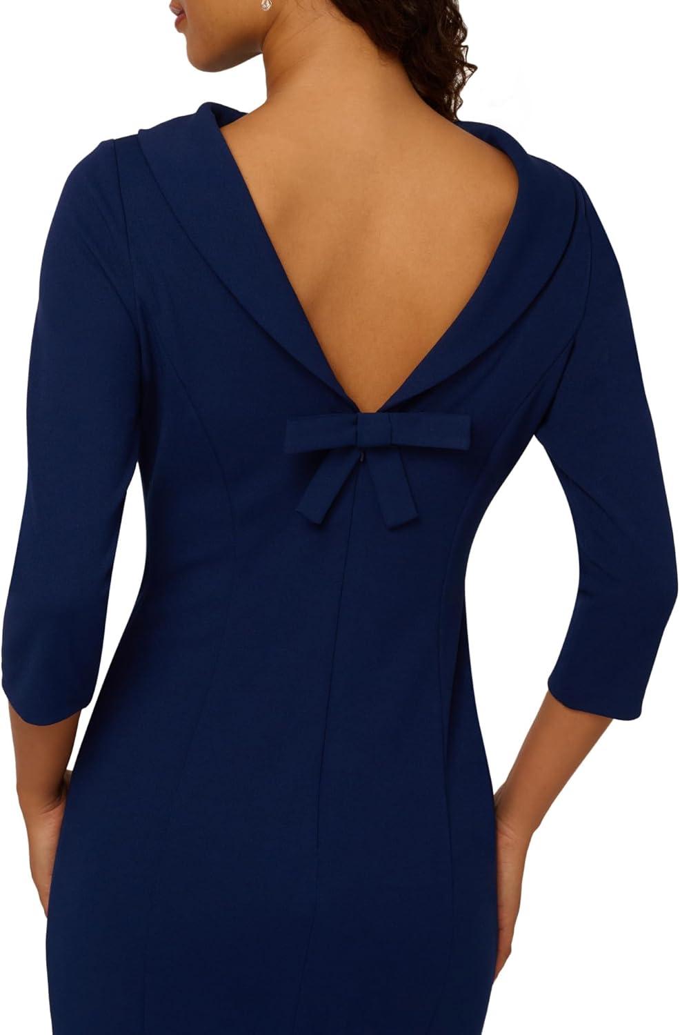 image:imageAdrianna Papell Womens Rolled Neck Crepe Midi DressNavy Sateen