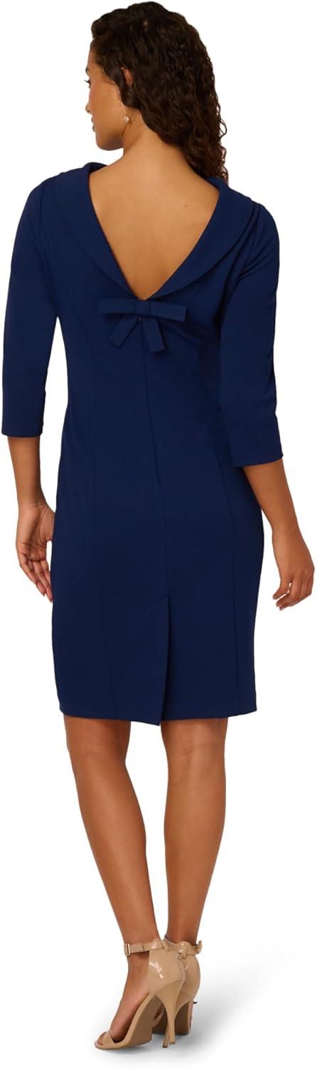 image:imageAdrianna Papell Womens Rolled Neck Crepe Midi DressNavy Sateen