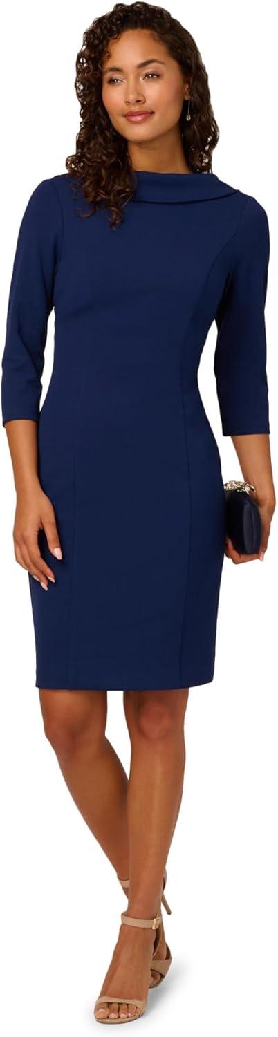 image:imageAdrianna Papell Womens Rolled Neck Crepe Midi DressNavy Sateen