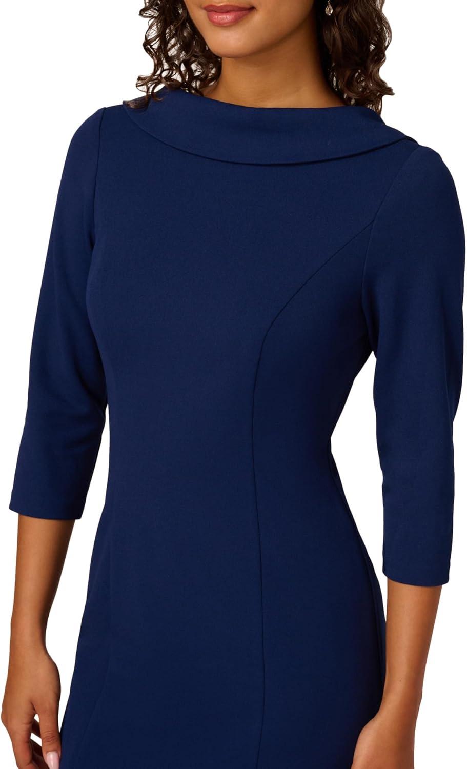 image:imageAdrianna Papell Womens Rolled Neck Crepe Midi DressNavy Sateen