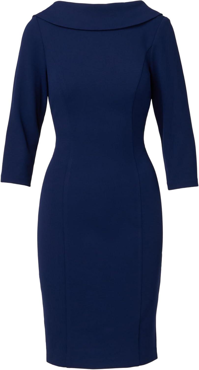 image:imageAdrianna Papell Womens Rolled Neck Crepe Midi DressNavy Sateen