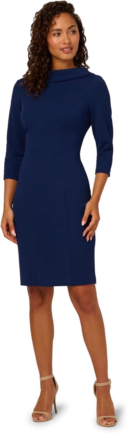 image:imageAdrianna Papell Womens Rolled Neck Crepe Midi DressNavy Sateen