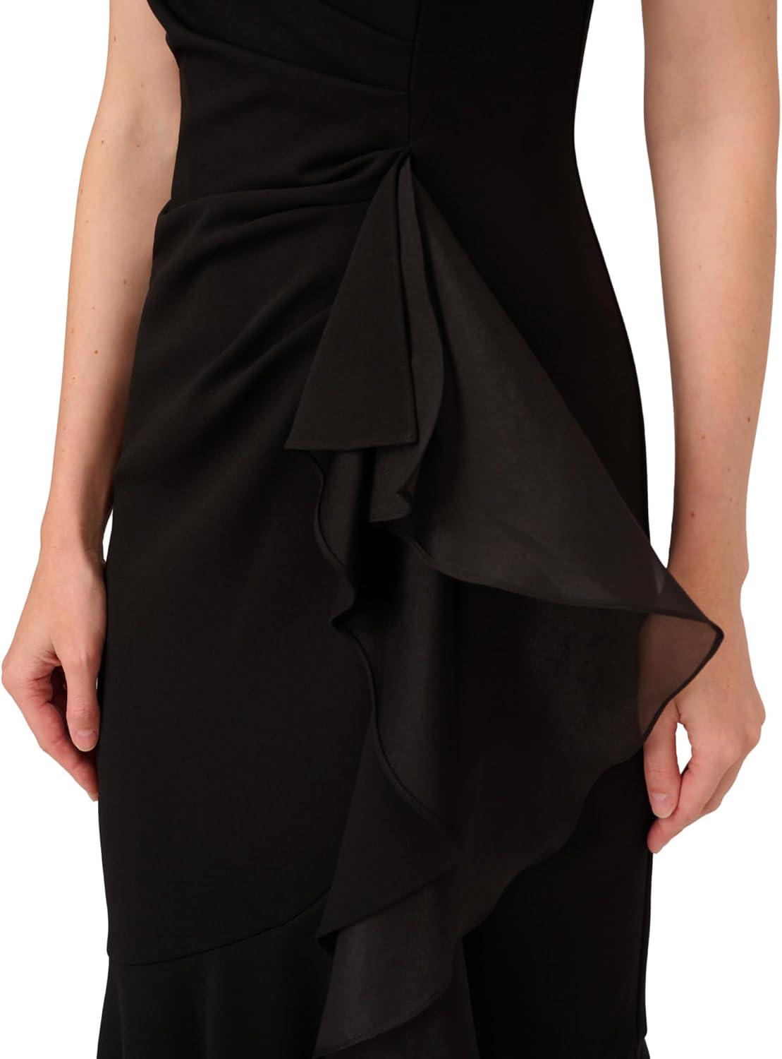 image:imageAdrianna Papell Womens Ruffle Crepe Halter Gown Sleeveless Formal Evening Gown with High Low Ruffle Skirt Black 4