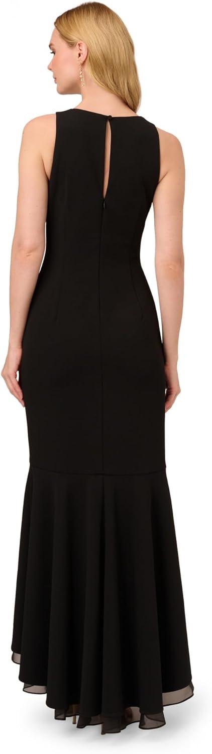 image:imageAdrianna Papell Womens Ruffle Crepe Halter Gown Sleeveless Formal Evening Gown with High Low Ruffle Skirt Black 4