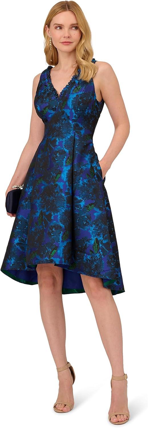 image:imageAdrianna Papell Womens Ruffle Jacquard DressBlue Multi