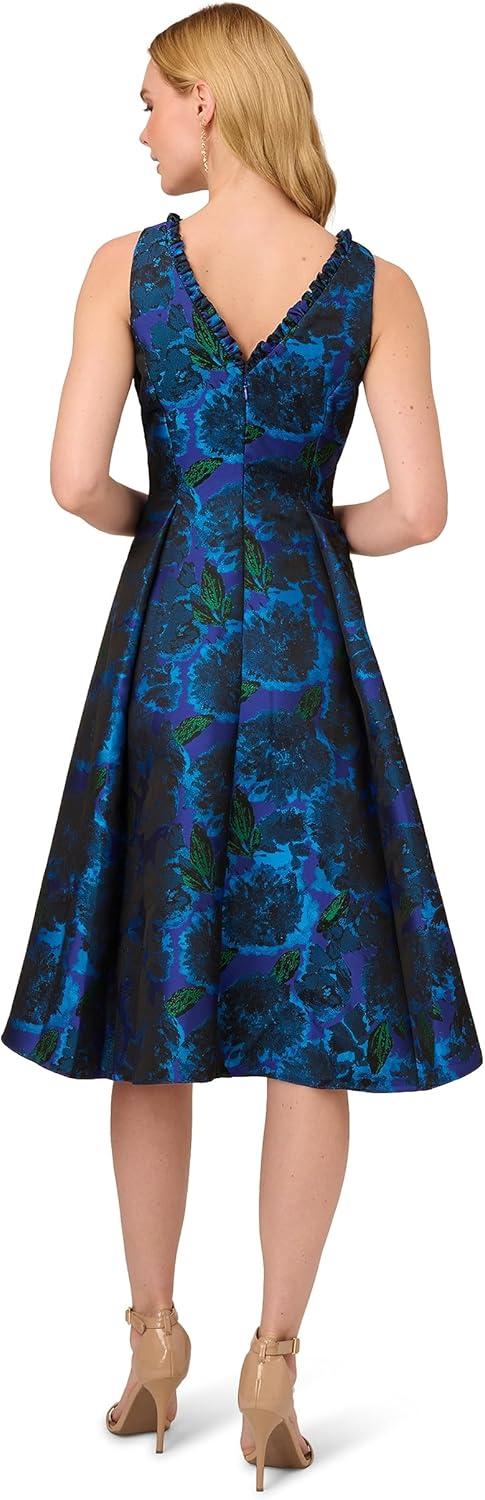 image:imageAdrianna Papell Womens Ruffle Jacquard DressBlue Multi