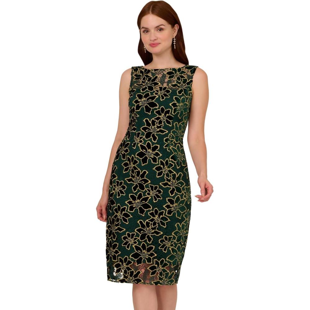 image:imageAdrianna Papell Womens Floral Metallic Midi DressHunterGold
