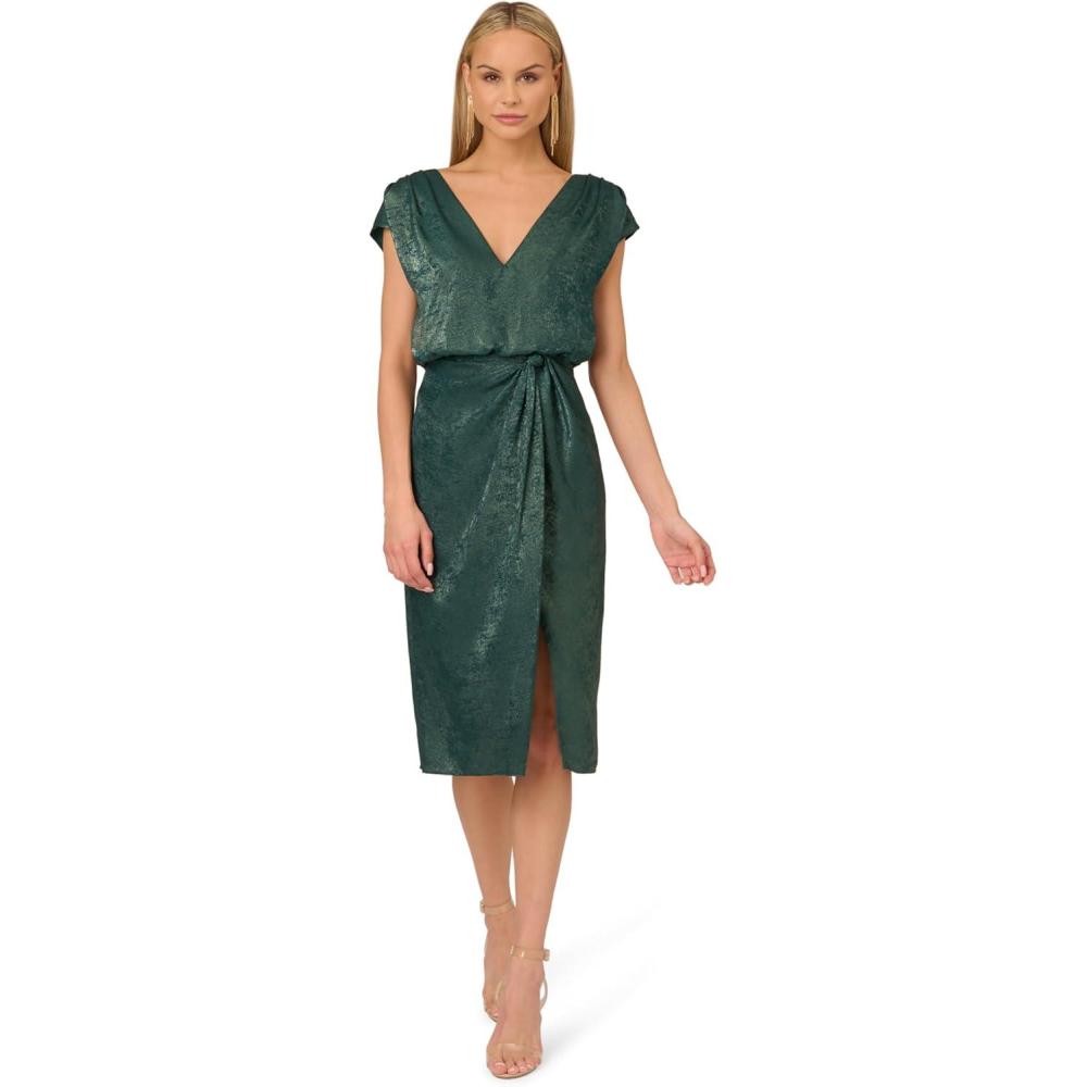 image:imageAdrianna Papell Womens Foil Woven Midi DressDark Ivy