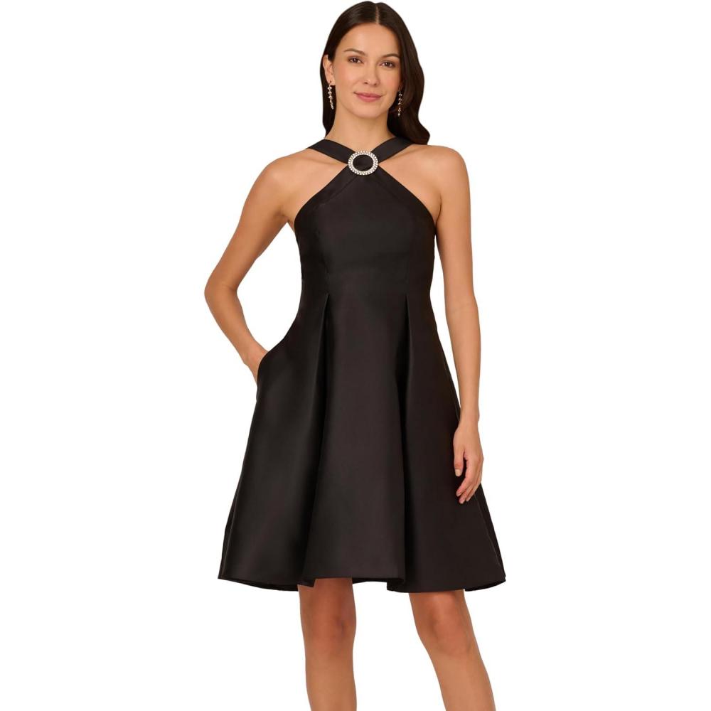 image:imageAdrianna Papell Womens Halter Mikado Short DressBlack