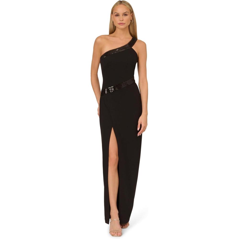 image:imageAdrianna Papell Womens Knit Crepe One Shoulder GownBlack
