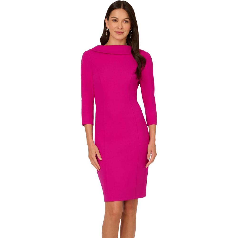 image:imageAdrianna Papell Womens Rolled Neck Crepe Midi DressPink Flambe