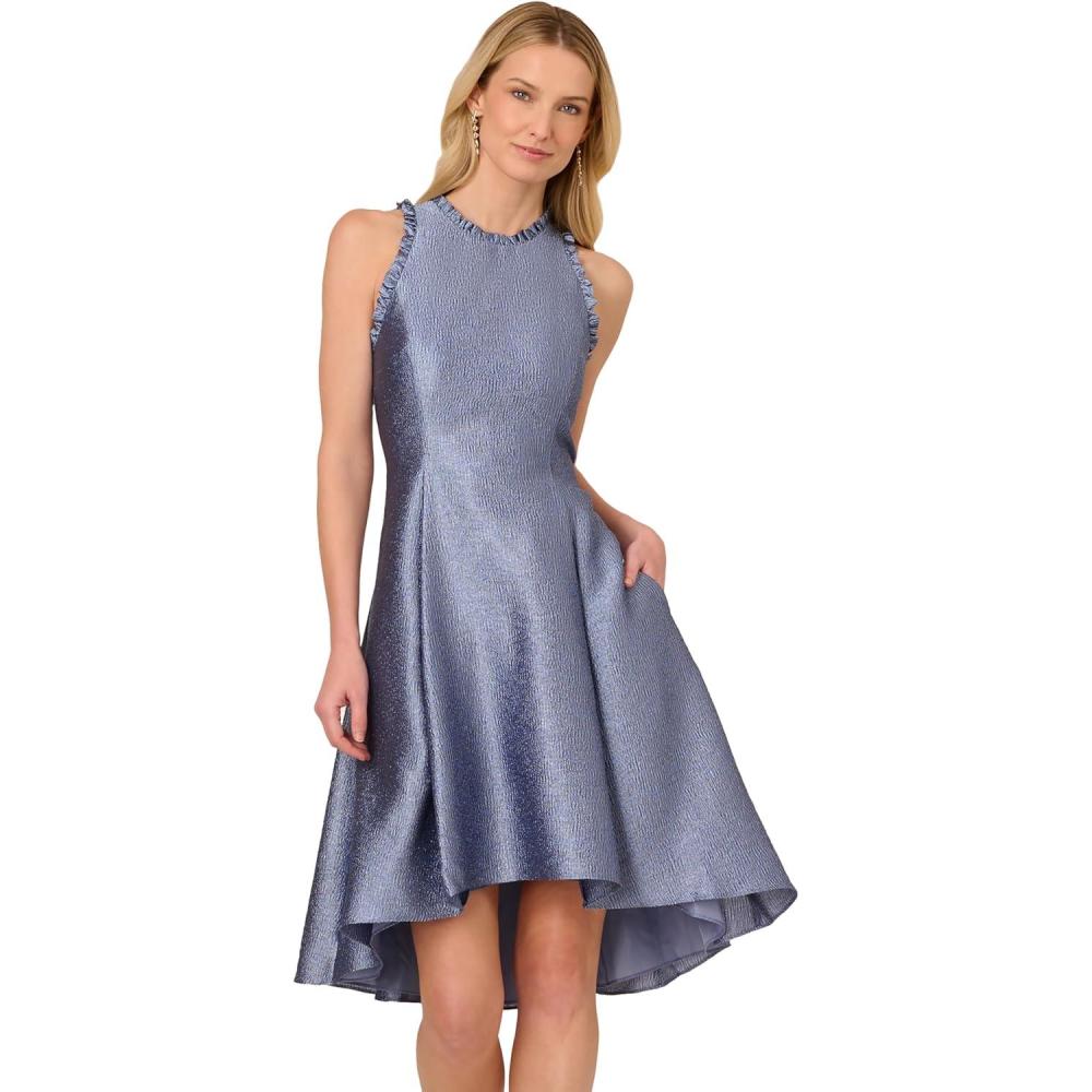 image:imageAdrianna Papell Womens Ruffle Jacquard DressBlue