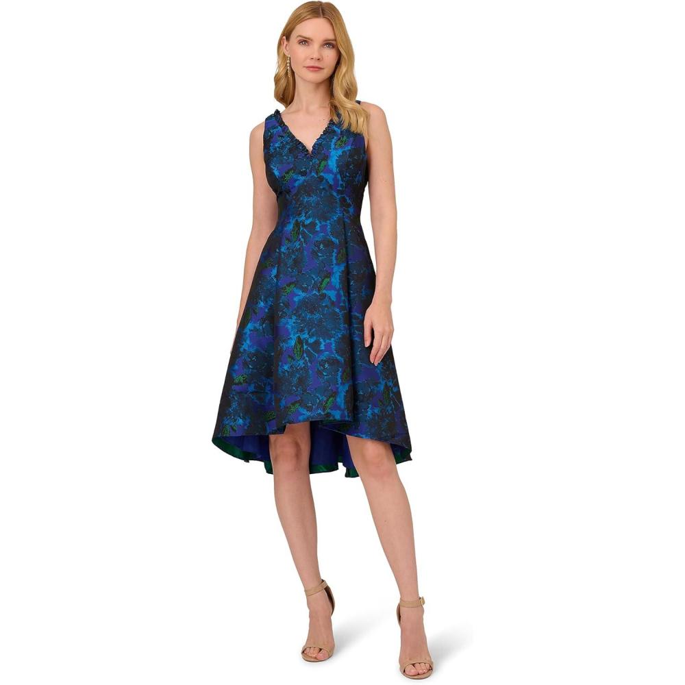 image:imageAdrianna Papell Womens Ruffle Jacquard DressBlue Multi