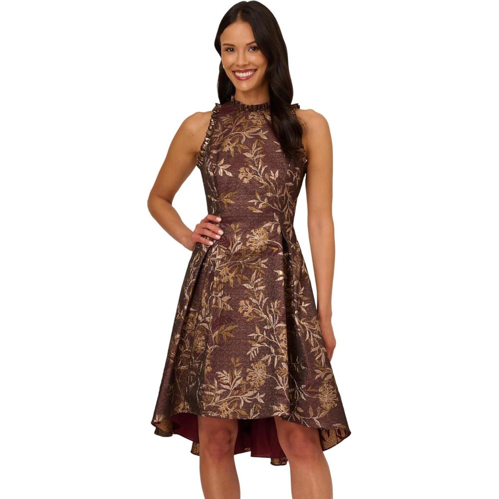 image:imageAdrianna Papell Womens Ruffle Jacquard DressBurgundy