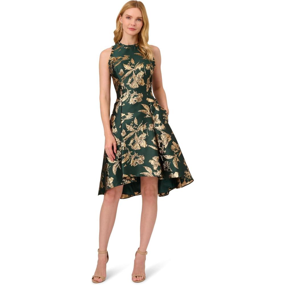 image:imageAdrianna Papell Womens Ruffle Jacquard DressHunter