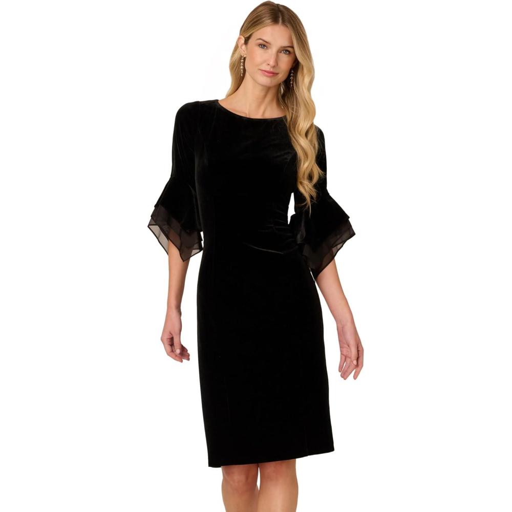 image:imageAdrianna Papell Womens Velvet Bell Sleeve Short DressBlack