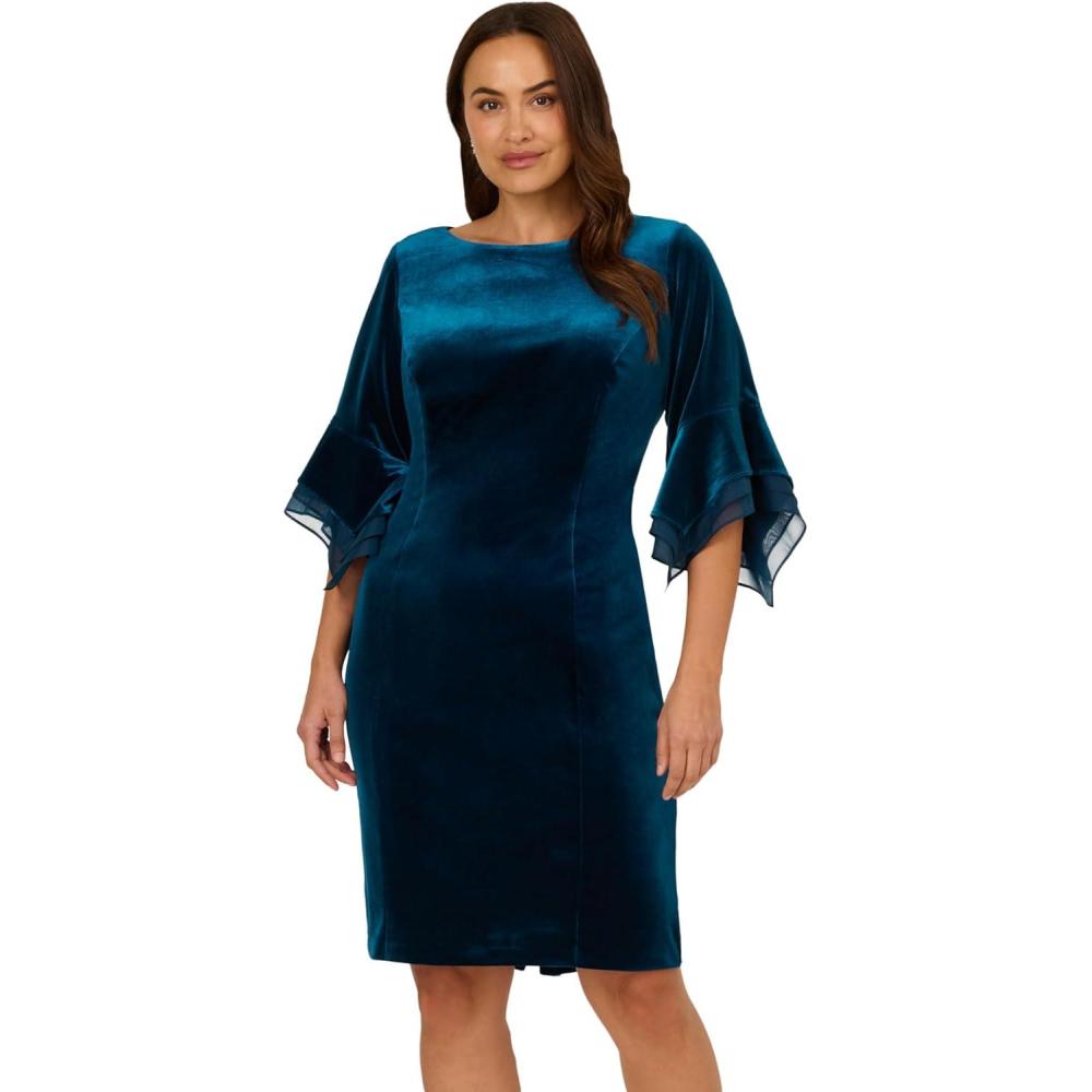 image:imageAdrianna Papell Womens Velvet Bell Sleeve Short DressDark Teal