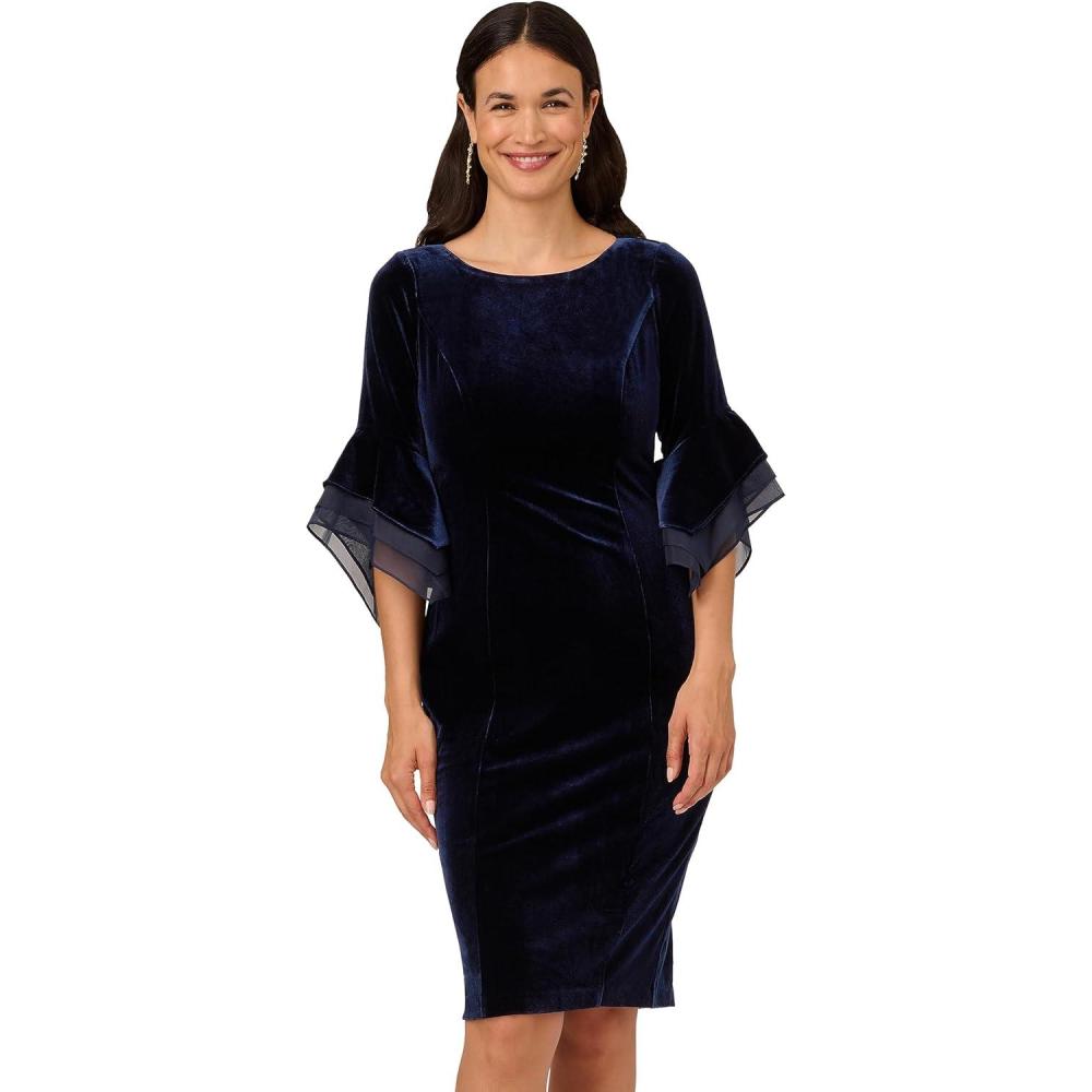 image:imageAdrianna Papell Womens Velvet Bell Sleeve Short DressMidnight