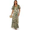 Adrianna Papell Womens Foil Leaf Draped Gown(Green Pine/Gold)