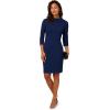 Adrianna Papell Womens Rolled Neck Crepe Midi Dress(Navy Sateen)