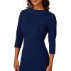 Adrianna Papell Womens Rolled Neck Crepe Midi Dress(Navy Sateen)