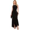 Adrianna Papell Women’s Ruffle Crepe Halter Gown | Sleeveless Formal Evening Gown with High Low Ruffle Skirt, Black, 4