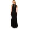Adrianna Papell Women’s Ruffle Crepe Halter Gown | Sleeveless Formal Evening Gown with High Low Ruffle Skirt, Black, 4