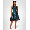Adrianna Papell Womens Ruffle Jacquard Dress(Teal Sapphire/Gold)