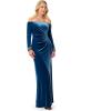 Adrianna Papell Womens Velvet Off The Shoulder Gown(Ocean Wave)