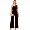 Adrianna Papell womens Velvet One Shoulder Jumpsuit(Dark Brown)