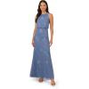 Adrianna Papell Bead Blouson Long Dress, Coral Coast(French Blue)
