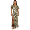 Adrianna Papell Womens Foil Leaf Draped Gown(Green Pine/Gold)