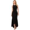 Adrianna Papell Women’s Ruffle Crepe Halter Gown | Sleeveless Formal Evening Gown with High Low Ruffle Skirt, Black, 4