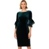 Adrianna Papell Womens Velvet Bell Sleeve Short Dress(Hunter)