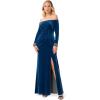 Adrianna Papell Womens Velvet Off The Shoulder Gown(Ocean Wave)