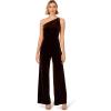 Adrianna Papell womens Velvet One Shoulder Jumpsuit(Dark Brown)