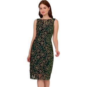 Adrianna Papell Womens Floral Metallic Midi Dress(Hunter/Gold)