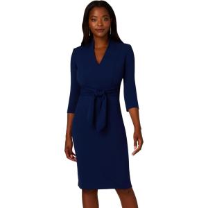 Adrianna Papell Womens Front Tie Short Dress(Navy Sateen)